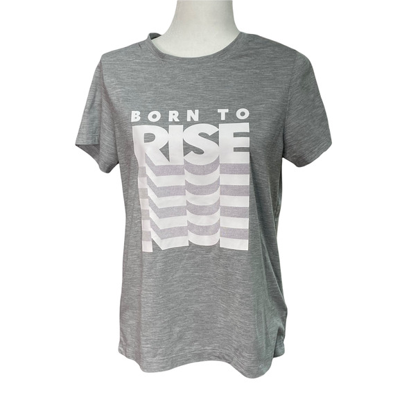 ATHLETA | sz S Women's Gray Born To Rise Graphic Short Sleeve Tee # 417790 - Picture 1 of 8